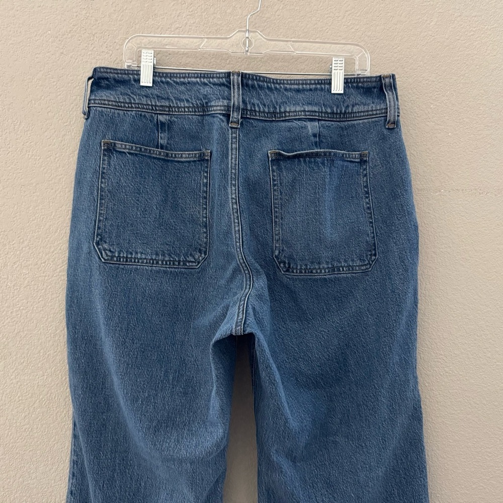 J. Crew Slim Wide Leg Jeans Petite 31 Denim Blue Stacked Buttons Modern Classic - Picture 10 of 13